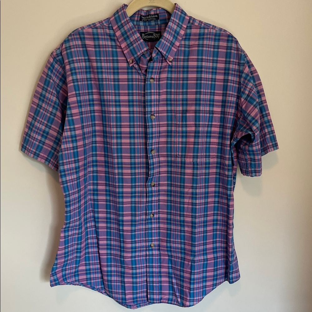 Botany500 Blue and Pink Plaid Casual Shirt
